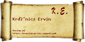 Kránicz Ervin névjegykártya