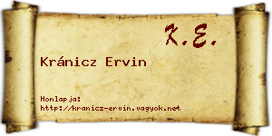Kránicz Ervin névjegykártya